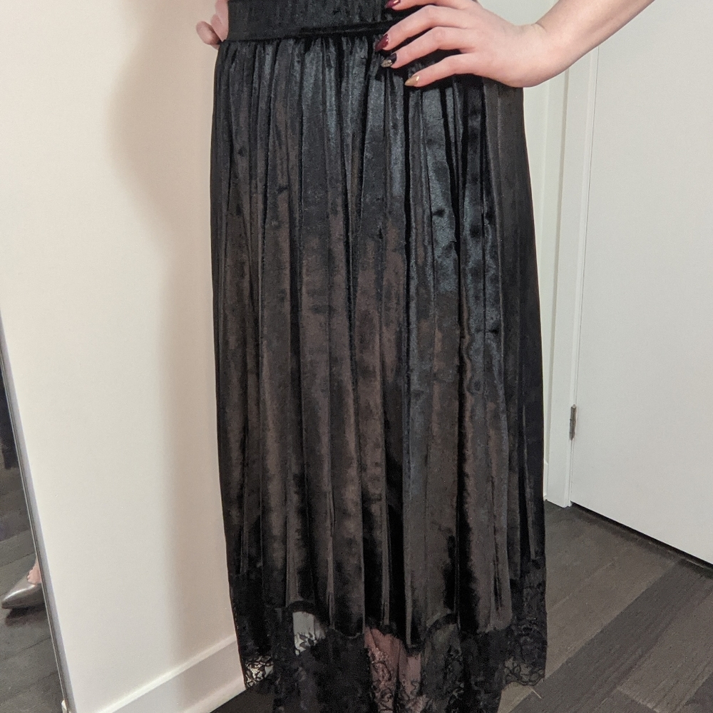 Black Velvet & Lace Pleated Skirt